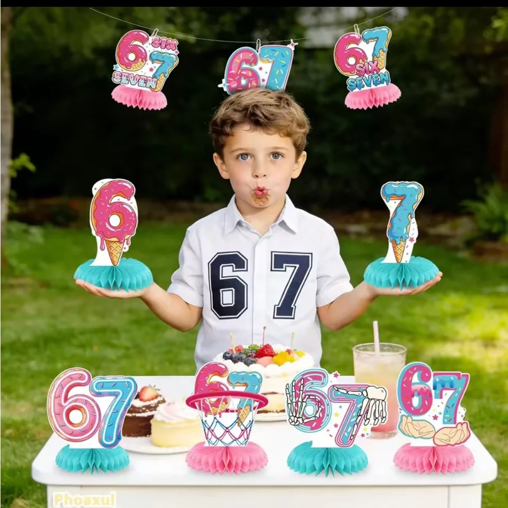 Colorful Number 6 and 7 Party Centerpieces, banner, decoration